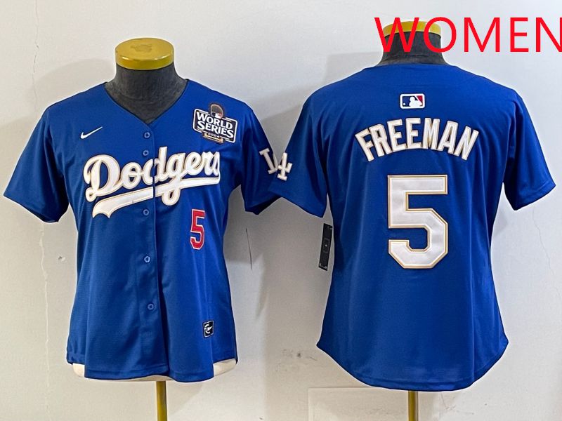 Women Los Angeles Dodgers 5 Freeman Blue Gold Game 2025 Nike MLB Jersey style 4